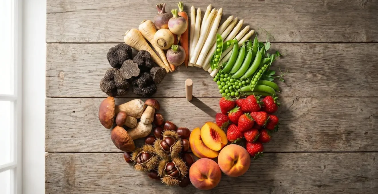 Roue des saisons illustrant les produits du terroir français selon leur période optimale de récolte