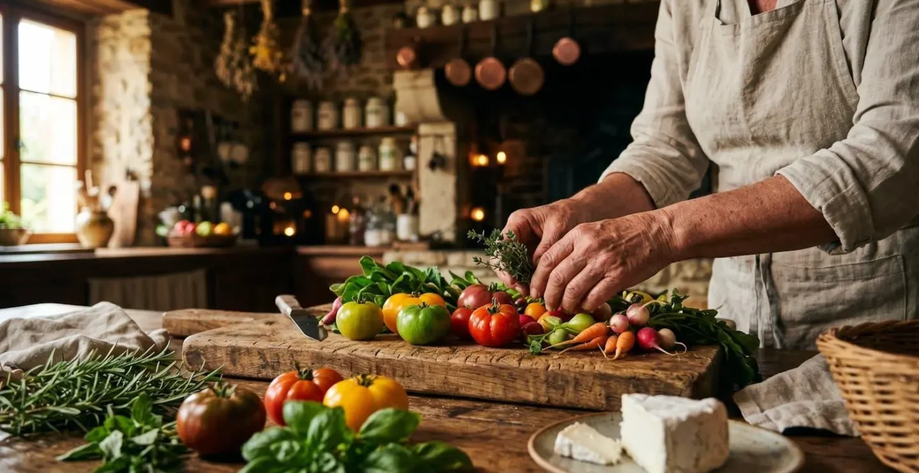 Chef préparant des plats avec des produits locaux dans une cuisine d'écolodge