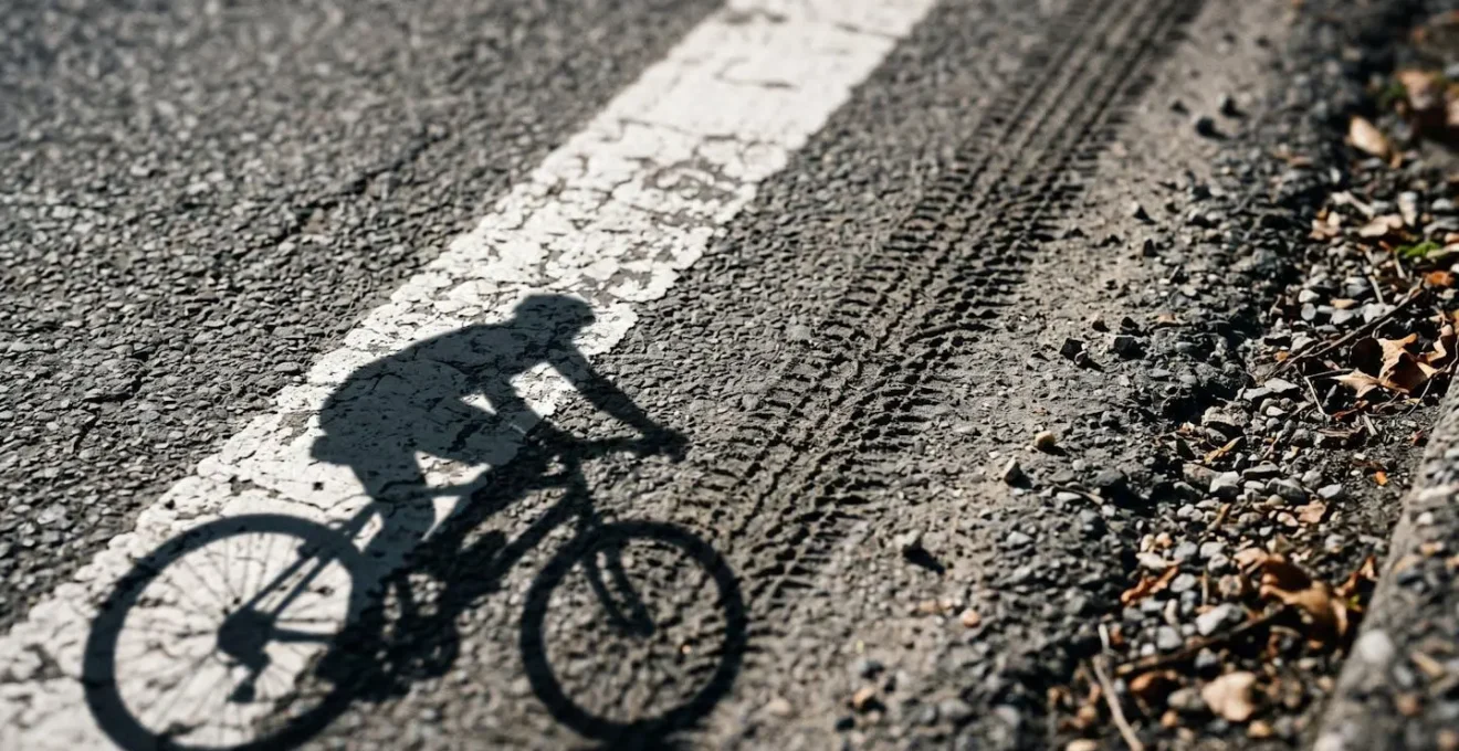 Vue aérienne d'un cycliste bien positionné à un mètre du bord sur une route de campagne