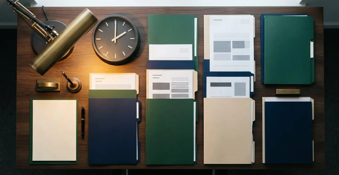 Bureau administratif avec dossier de documents urgents soigneusement organisés