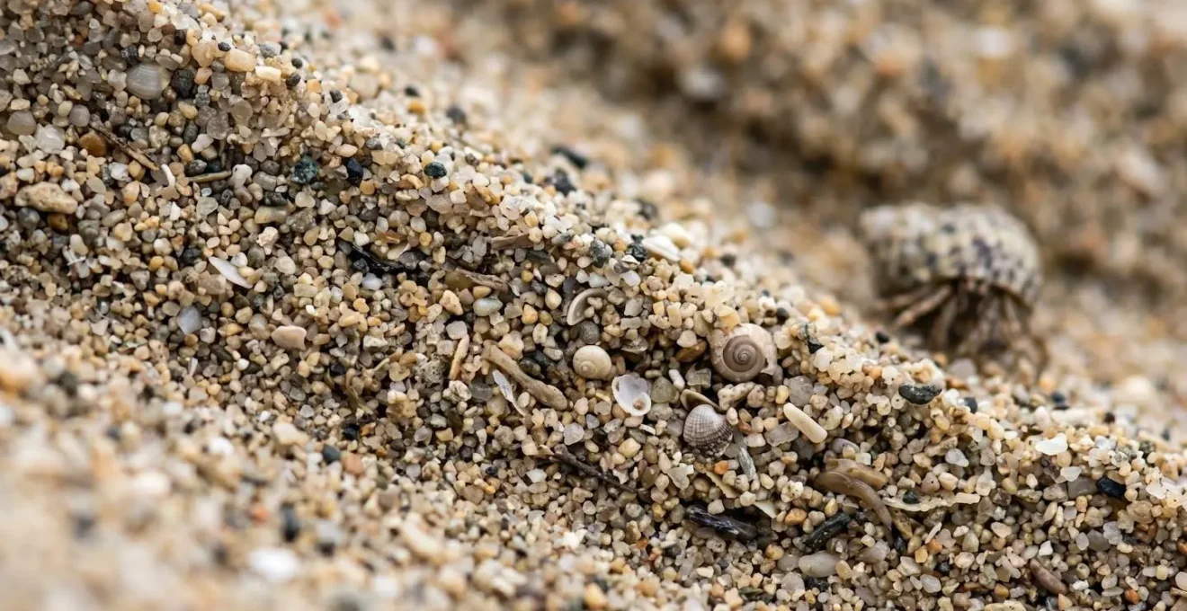 Coupe transversale d'un écosystème de plage montrant la biodiversité cachée dans le sable