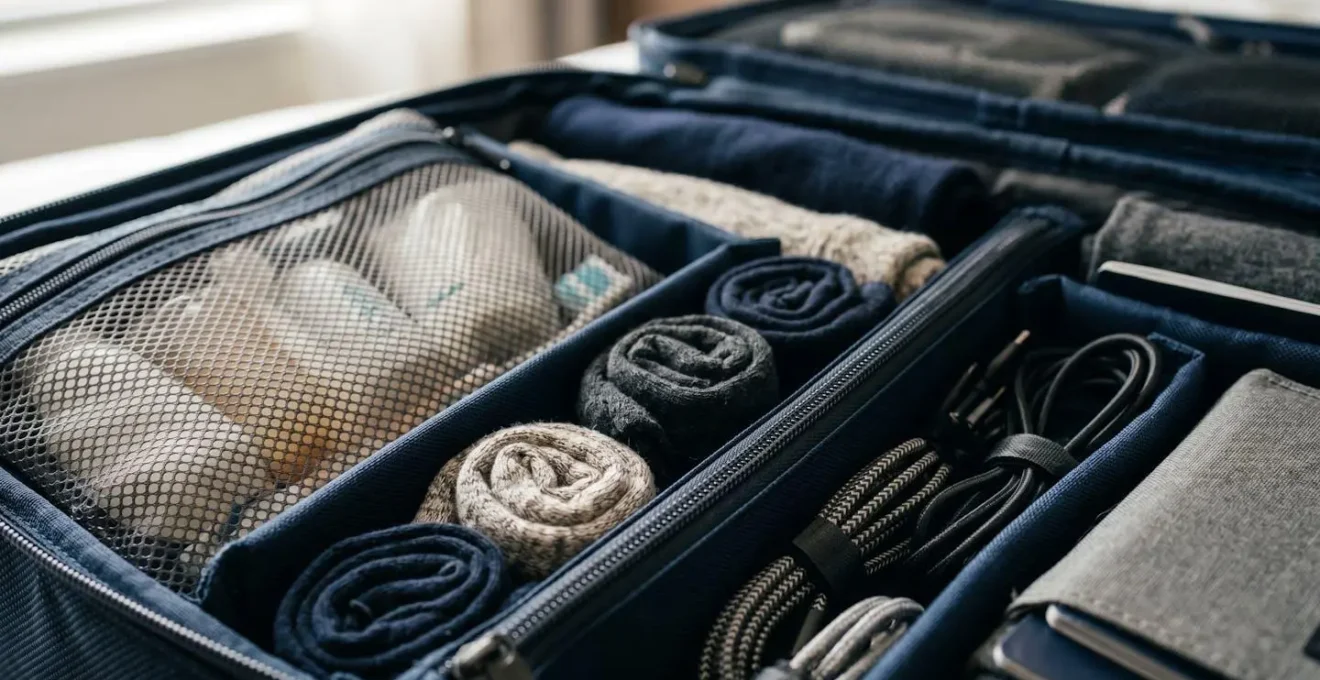 Organisation d'un bagage cabine avec essentiels de voyage pour 48h